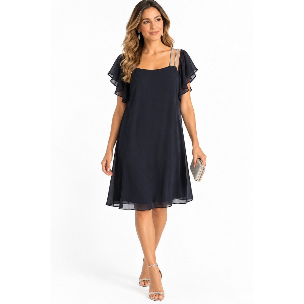 MSKโ Cocktail Dress Navy Blue Rhinestone Strap Elegant Glam Minimalist 6 Evening